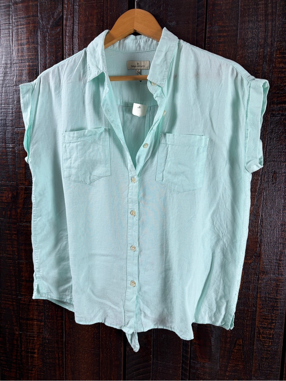 Thread and Supply Mint Linen Short Sleeve Women's Top Small